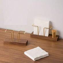 1 件优雅木制纸巾架带牙签分配器 - 由山毛榉和黑胡桃木制成 - 独立式餐巾架，适用于咖啡馆、酒店、餐厅和咖啡店 - 坚固的木质设计 - 彩色 - 查看 5