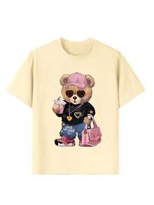 قميص كاجوال بطباعة قلوب لفتاة المراهقة، بطبعات حقيبة ودب أطفال، يحفز الخيال والتعبير عن الذات، ملابس علوية صيفية للأطفال والمراهقين