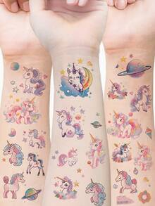 6Pcs Unicorn Glitter Sticker Temporary Tattoo Colorful Cartoon Waterproof Sweatproof Disposable For Children Face, Arm, Waist, Chest, Leg, Abdomen, Neck, Hand, Finger, Back, For Party, Stage Performance, Children's Day, Modernist Body Art - Multicolor - View 2