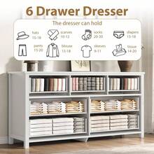6 Dresser For Bedroom, 47.2" Wide Dresser, Modern Wide Drawer Dresser With Storage, Wooden Closet Dressers Chest Of Drawers Freestanding For Bedroom, Nursery, Living Room