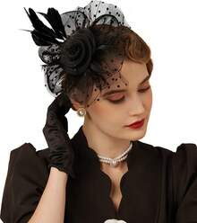 Fascinators Hat Women Tea Party Headband Derby Wedding Flower Cocktail Mesh Feathers Hair Clip - 1-銀灰色 - 查看 10