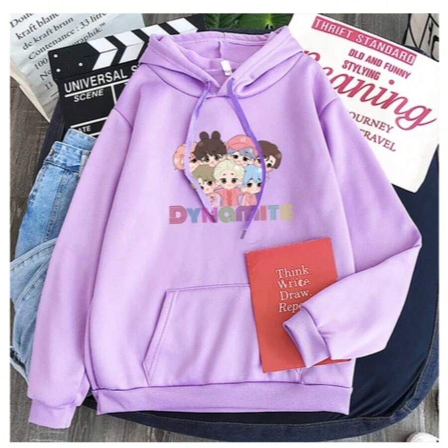 Women's Cotton Hooded Sweatshirt With Fun Print - BTSS - Purple - View 1