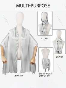 FADZOYLE 1pc Elegant Crepe Crinkled Solid Color Scarf Texture Satin Hijab Shawls And Wraps Silky Feeling Long Soft Headscarf Headbands Bandana Beach Cover Up Sarong Daily Life Evening Party Dresses Wedding Party Balls Banquets Bridesmaid Scarves Headscarfs Women Accessories - 2203MTG001 Scarf - View 4