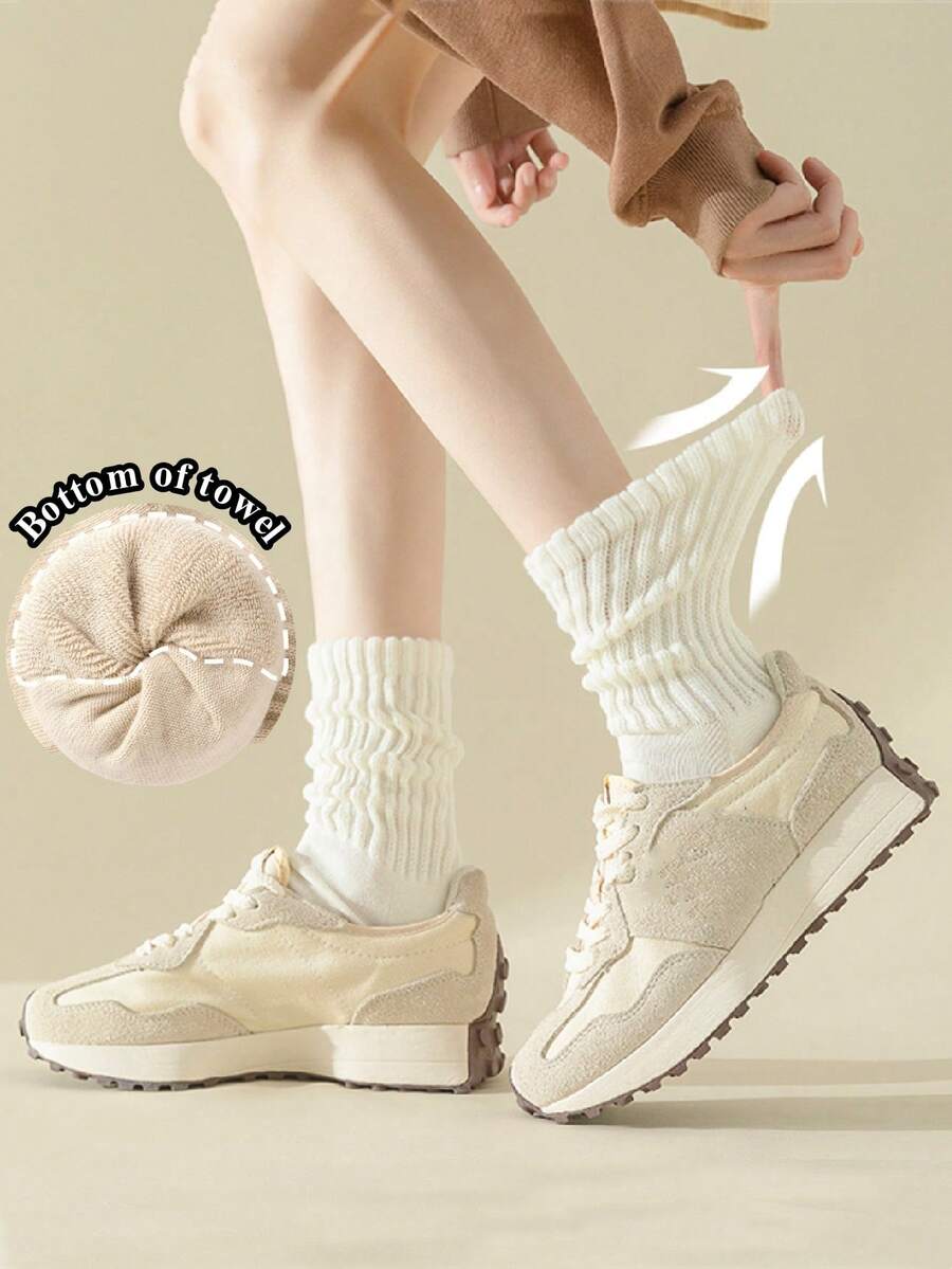 1双女士加厚宽松船袜，休闲运动袜，情侣袜 - 白色 - 查看 1