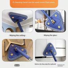 1件装 130*27cm三角扭扭拖把 免手洗旋转拖把 天花板清洁工具 墙壁 橱柜清洁 多功能加厚杆拖把（拆封后有油，是普通润滑油为了让拖把更好用，用水冲洗即可） - 藍色 - 查看 5