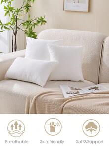 1/2/4pcs Solid Color Pillows Insert, Throw Pillow, Bedding, Soft Fluffy White Pillows, Fill For Back, Stomach Or Side Sleepers, High Rebound Polyester Fiber Filling Pillow, Halloween Decor, Christmas Decoration, For Bed, Sofa, Living Room, Halloween Gift, Bedroom Decorative Stuffer Pillow, Dorm Room Essentials College. - 白色 - 查看 4