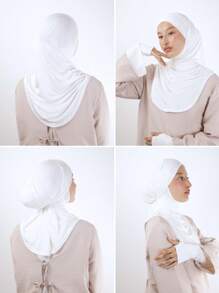 1 buc. Șapcă hijab de culoare solidă pentru femei, cagula cu șnur, eșarfă elastică pentru cap, turban, bandă de susținere respirabilă, confortabilă, elastică, cu bor larg, bandă de susținere multifuncțională pentru viața de zi cu zi, yoga, fitness, modă