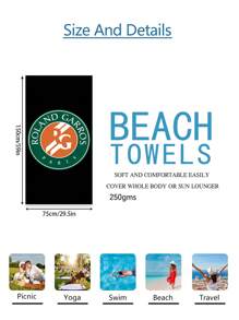 1pc Roland Garros Paris Tennis Logo Pattern Beach Towel, Microfiber Extra Large Beach Blanket, Super Absorbent Bath Towel, Suitable For Travel, Pool, Diving, Surfing, Yoga, Camping Beach Essentials