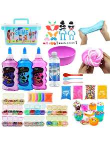 Kit de bricolaje "Slime" con 57 tipos diferentes, que incluye arcilla de color, barro de cristal, slime de mantequilla, en una caja de almacenamiento interactiva y organizada, adecuado para niños mayores de 5 años para cultivar la creatividad, la imaginación y la habilidad manual. Un gran regalo navideño con colores de accesorios aleatorios. Útiles escolares - Multicolor - Ver 13