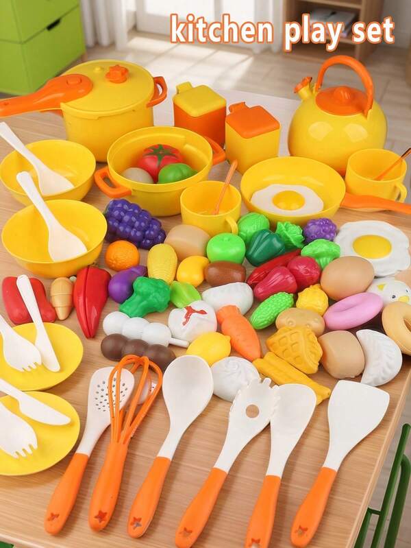 1 conjunto de utensílios de cozinha para crianças, conjunto de utensílios de cozinha, fogão magnético realista, panelas e frigideiras, brinquedo de corte