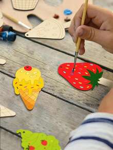 8/16pcs Creative Ice Cream Shaped Handmade Painted Wooden Pieces, For Crafts Centerpieces Holiday Hanging Decorations, Suitable For DIY Crafts, Art Projects And Jewelry Making, For Wedding Birthday, Mother's Day, Summer Decorating, Graduation Season - Beige - View 2