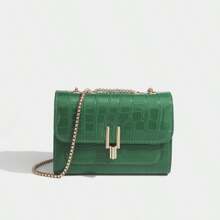 Bolso de hombro de patente con cadena para mujer, nuevo diseño de moda con estampado de cocodrilo