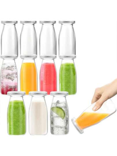 4/2/1pc /6.76OZ Covered Glass Milk Bottle - Retro Breakfast Milkshake Container, Reusable Small Milk Can, Mini Party Bottle, Transparent Glass Juice Bottle, Suitable For Parties, Weddings, Picnics, Reusable Filling, Travel Accessory (200ml)