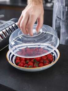 微波炉圆形塑料碗盖 - 透明食品盖，适用于厨房和餐厅 - 彩色 - 查看 2