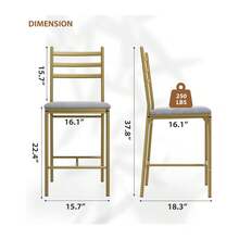 Juego de 2/4 taburetes de bar para el hogar, silla de bar de piel sintética con respaldo y cojín grueso, taburetes de bar tapizados de altura de mostrador con reposapiés para isla de cocina, barra de mostrador - Taburetes de bar dorados (2 piezas) - Ver 6