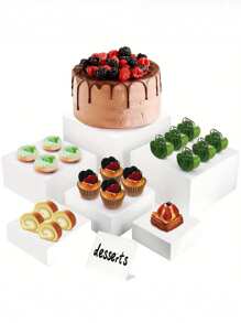 6pcs Acrylic White Square Storage Box, Desktop Organizing Box And Storage Box, Living Room Horizontal Organizing Box, Party, Wedding, Festival Dessert Cake Display Organizing Box, Baking Pastry Plate