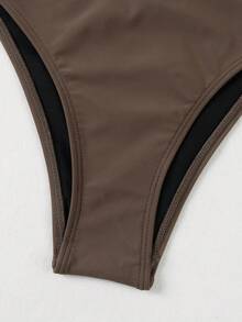 European & American Style Bikini 3 Piece Sexy Shell Swimsuit And O Ring Long Skirt Brazilian Biquini High Split Beachwear Vacation Outfit - 巧克力棕 - 查看 8