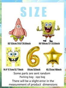 SPONGEBOB Conjunto de globos de Bob Esponja, decoración de fiesta de cumpleaños infantil de dibujos animados y anime, globos de película de aluminio, elementos de decoración de fondo