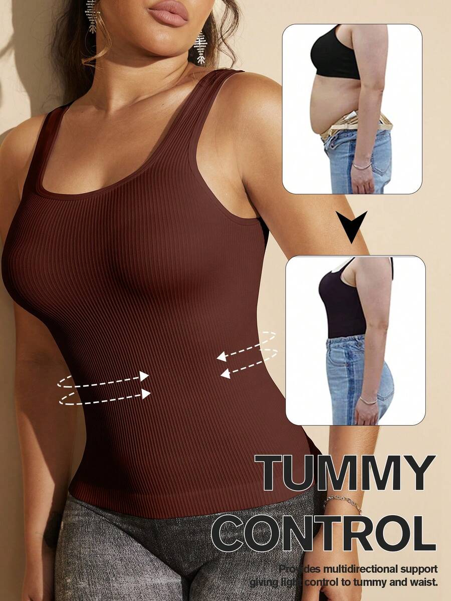 1 chiếc áo định hình eo thon gọn liền mạch màu trắng cho nữ - màu nâu - Xem 1