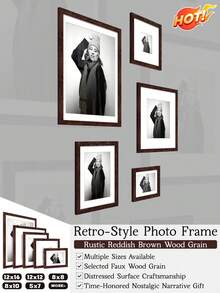 1个5x7/8x10/8x8/12x12/12x16英寸复古风格相框，采用质朴的红棕色木纹，可作墙面装饰，充满怀旧气息，配有衬垫，做旧表面工艺，材质独特，可作拼贴画廊相框，是承载经典怀旧故事的理想礼物。