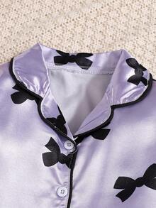 女婴可爱心形印花长款睡衣套装 - 紫丁香色 - 查看 3