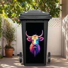 1pc Neon Animal Trash Can Stickers, Waterproof Vinyl Decals, Bull, Flamingo, Lion For Outdoor Bins, Garage & Street Decor | Punk Cyber Style - Multicolor - View 6