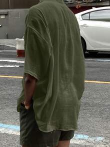 Áo sơ mi nam thời trang thường ngày, cổ bẻ cài nút toàn bộ phía trước, màu trơn, vải mát mẻ và thoải mái, thân thiện với da, thích hợp mặc ở nhà, đi làm hoặc ngoài trời, áo nam đơn giản, thanh lịch, đa năng - xanh quân đội - Xem 3