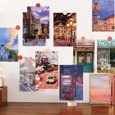 22pcs/Set (20pcs Decorative Cards + 2pcs Random Color Stickers) Colorful Floral Artwork Photography Decoration Posters, DIY Sticker Decor Cards, Indoor Bedroom Wall Decor Postcards