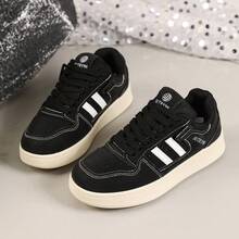 女士休闲运动鞋，拼色学院风一脚蹬 PU 皮革仿纽扣滑板鞋，女士运动鞋，适合办公室、海滩、婚礼、派对、学院、家居、健身房、户外、春季、夏季、秋季、冬季