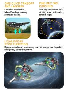 El avión de combate controlado por control remoto K479 ofrece la opción entre un control remoto con mando y un control remoto con sensor de gravedad. Está equipado con un sistema de ascenso/descenso con un solo toque, una función de giro de 360° y una función de vuelo en círculos.