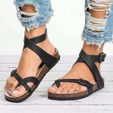 Sandals For Women Adjustable Ring Toe Design Comfortable Walking Shoes - màu đen - Xem 1