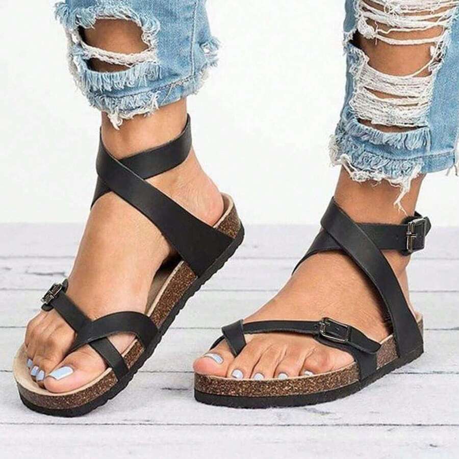 Sandals For Women Adjustable Ring Toe Design Comfortable Walking Shoes - màu đen - Xem 1