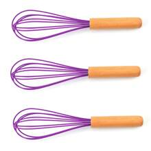 Fouet en silicone avec manche en bois - Tête de fouet noire avec manche en bois - Fouet pour la pâte à pancakes, les œufs et les blancs d'œufs, le mélange de gâteau, le mélange, le jus et les sauces
