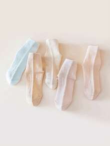 5 Pairs Kids Solid Color Cute Rabbit Net Design Breathable Mid-Calf Socks, Stylish For Boys And Girls Casual Daily Wear - Multicolor - View 8