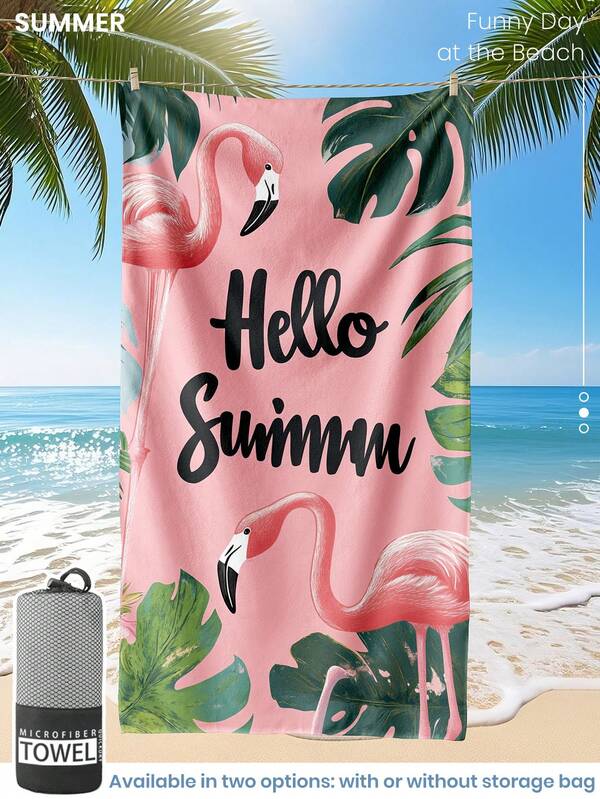 1pc Printed Beach Towel, Flamingo Pattern Swim Towel, Bath Towel, Fashion Style Beach Towel, Super Absorbent Bath Towel For Bathroom, Swimming, Fitness, Yoga, Soft And Comfortable Microfiber Towel, Lightweight And Portable, Wind And Sun Protection, Sandproof For Summer Travel, Vacation Holiday Bathroom Decor, Available With Or Without Storage Bag, Recommend Regular Sizes And Larger Sizes, (35*75cm Small Size Towel,150cm Or Above Recommended)