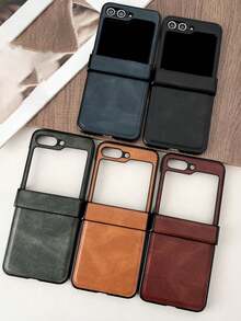 Compatible With Samsung Galaxy Z Flip 6 5 4 3 Z Case Luxury Faux Leather Hinge All-Inclusive Folding Shockproof Protective Hard Back Cover Waterproof Anti-Fall Scratch Resistant - Burgundy - View 5