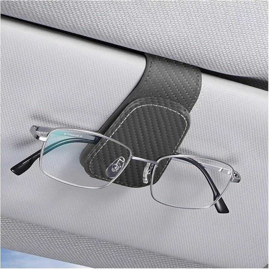 Sunglasses Holders For Car Sun Visor, Leather Eyeglasses Hanger Mounter, Magnetic Glasses Holder And Ticket Card Clip, Auto Interior Accessories Universal For SUV Pickup Truck - 灰色 - 查看 1