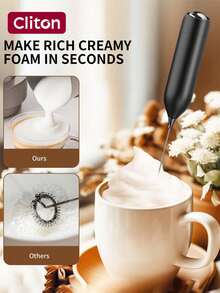 CLITON 电池式奶泡器（不含电池） - 适用于咖啡、拿铁、热巧克力，3 种款式（单头/经典塑料/升级不锈钢），6 种颜色（黑/白/粉/绿/红/蓝） - 圣诞节、圣尼古拉斯节、情人节、新年、乔迁、复活节的完美礼物 - 彩色 - 查看 11