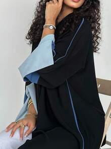 1 pieza Vestido de mujer de unicolor al estilo de Oriente Medio, elegante cárdigan largo vestido/abaya de maxivestido, adecuado para uso diario y festividades, con bloqueo de color estilizado y sencillo en los puños - Azul - Ver 4