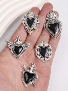 5pcs Mixed Enamel Gothic Style Catholic Sacred Heart Pendant, DIY Jewelry Crafts M112