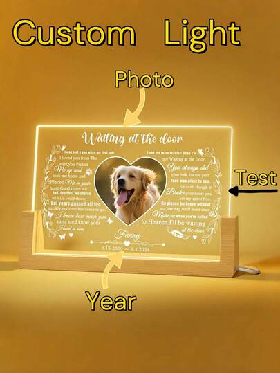 1pc Starlight Memory Custom Pet Night Lights,Personalized Photo & Text & Name Lamps!Gentle Glow For Bedroom Decor,Perfect Gift For Pet, Suitable For Father's Day,Love Day And Christmas