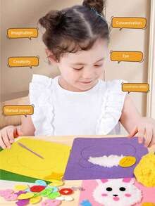 1件儿童手工编织毛线画，卡通动物DIY制作材料玩具贴纸，男孩女孩最佳生日礼物，随机配件颜色，圣诞礼物，节日礼物，圣诞DIY，圣诞树装饰小礼物 - 彩色 - 查看 3