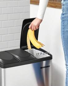 Cestino da Cucina, Pattumiera per Riciclaggio, Pattumiera Tripla a Pedale, in Metallo da 45 Litri, per Raccolta Differenziata, 3 x 15L, con Coperchio, Acciaio, Argento - Argento - Visualizzare 5