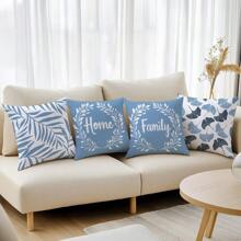 4pcs Simplistic Leaf Print Decorative Throw Pillow Covers, Peach Velvet Fabric, 45*45CM/18*18 Inch, Suitable For Modern Living Room Sofa Decor, Gift, Party