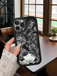 1个时尚卡通人物鸟瞰图图案重型防刮精准开孔手机壳，兼容苹果/红米/Infinix/vivo，防水防震防摔，国际版，非国内版 - 黑色 - 查看 9