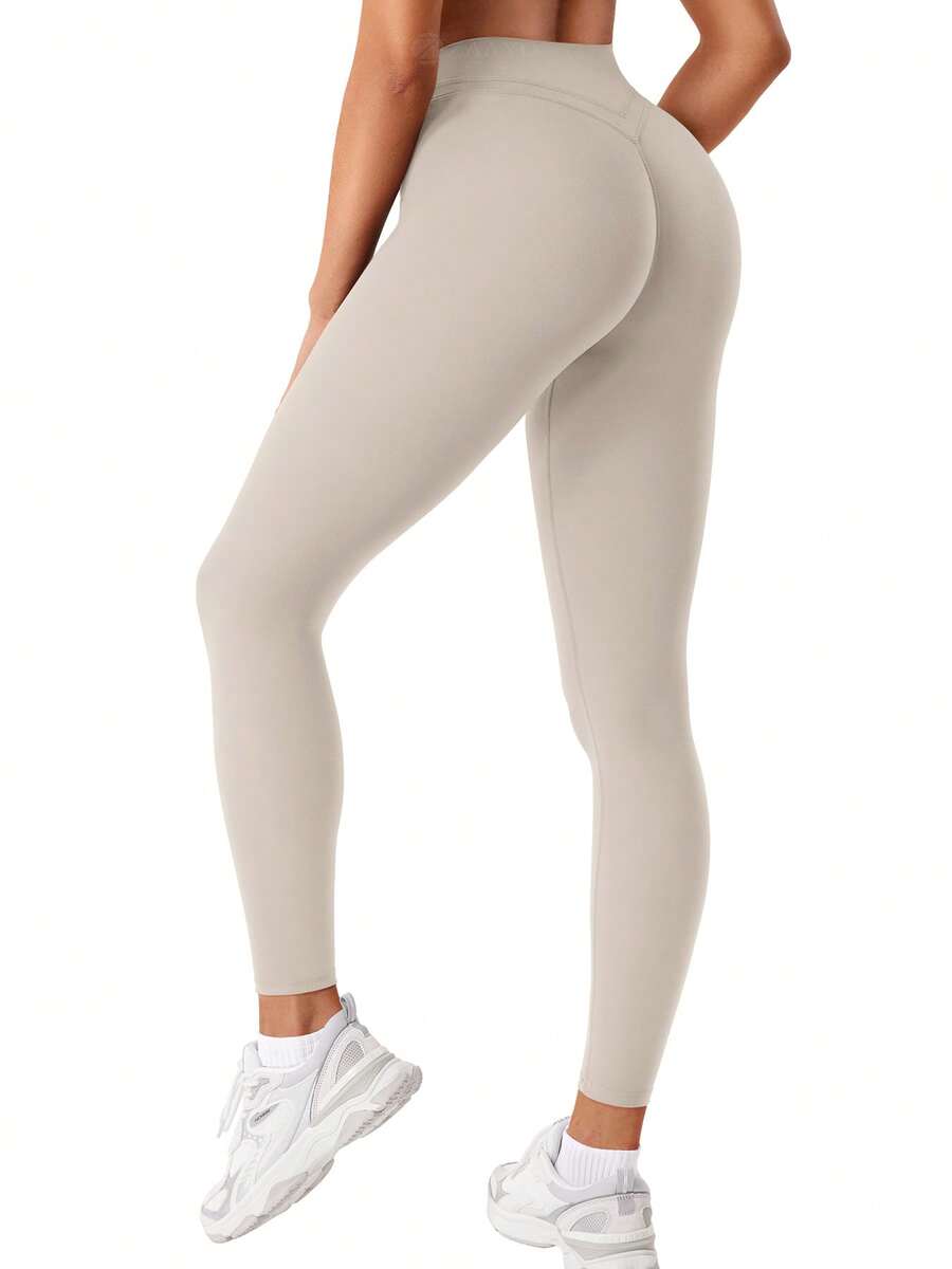 VOYJOY Women's Sports Leggings Scrunch Workout Leggings Compression Butt Lifting Mid High Waist 26 Inch Seamless V Back Yoga Pants - 珍珠灰 - 查看 1