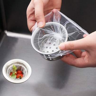 100个一次性网状水槽滤网袋，厨房水槽滤网过滤袋，防堵塞弹性厨房水槽滤网垃圾袋，适用于大多数尺寸的水槽滤网，厨房用品，厨房配件，厨房工具