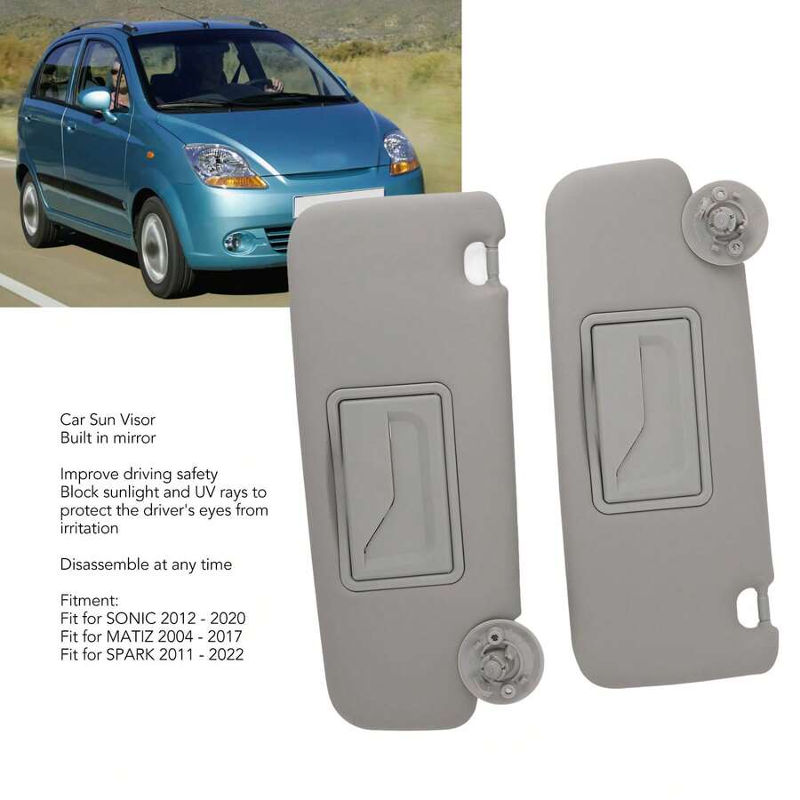 1 Par Parasol Bloqueo UV Gris Izquierda Derecha Parasol con Espejo para S*ONIC 2012 - 2020, MATIZ 2004- 2017, SPARK 2011-2022 -Fácil Instalación - Gris - Ver 1