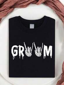 1 PC Skull Bride And Groom T-Shirts, Retro Bride And Groom To Be Gift, Bride Groom Matching Shirts, Bridal Shower Gift, Halloween Wedding Tees MAPA47 - 黑色T卹新郎 - 查看 2