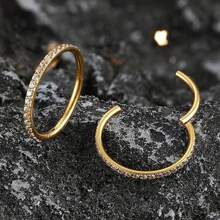 1pc High-End Stainless Steel Nose/Ear Hoop Ring With Zirconia, Closed Seamless Bevel Set, Suitable For Men And Women Everyday Wear